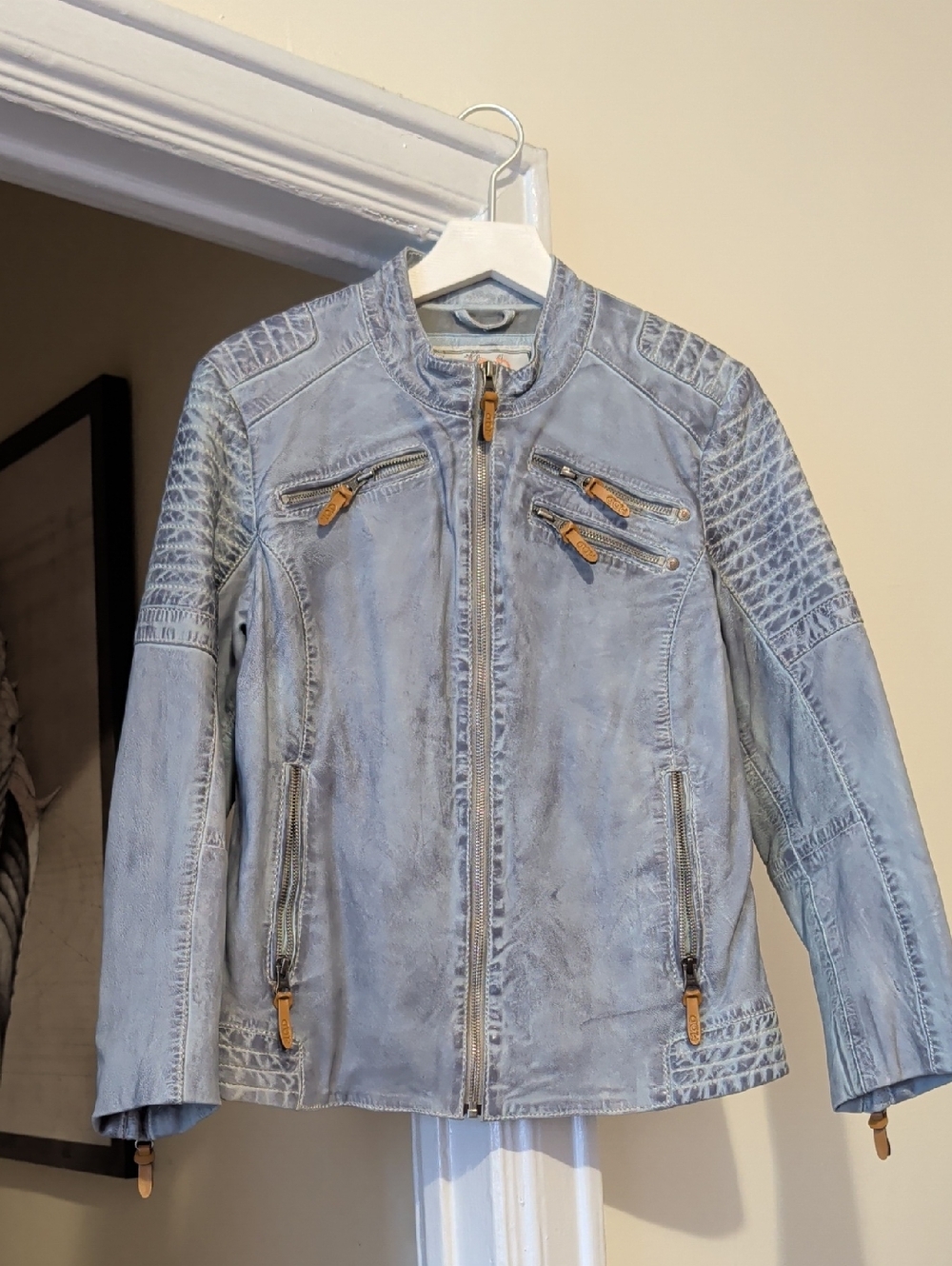 Denim Look Biker Leather Jacket